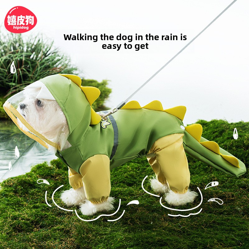 Dog Raincoat - Wasserdichter Dreidimensionaler Dinosaurier-förmiger Hunde-Regenmantel mit Schwanzdesign,