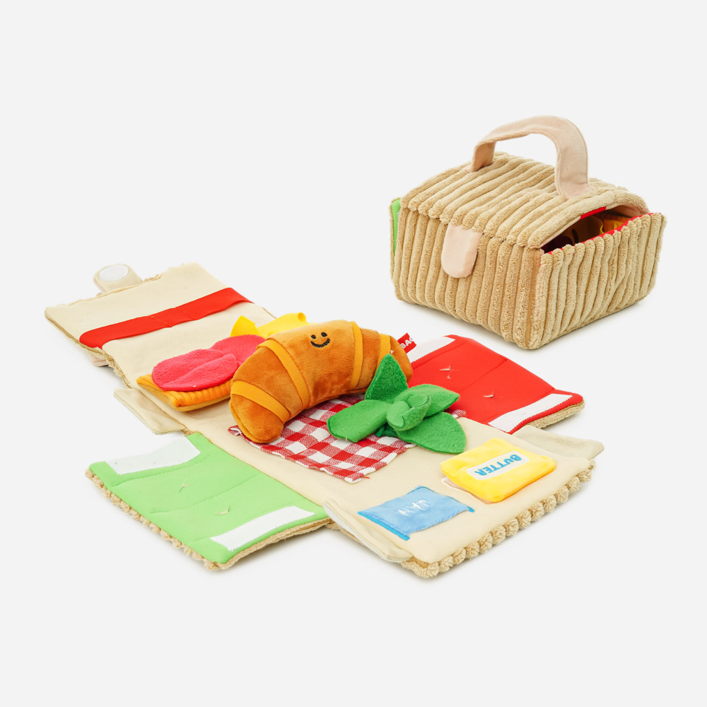 Dog Treat Puzzle Toy - Picknick-Croissant-Haustier-Spielzeugset im koreanischen Stil – quietschender