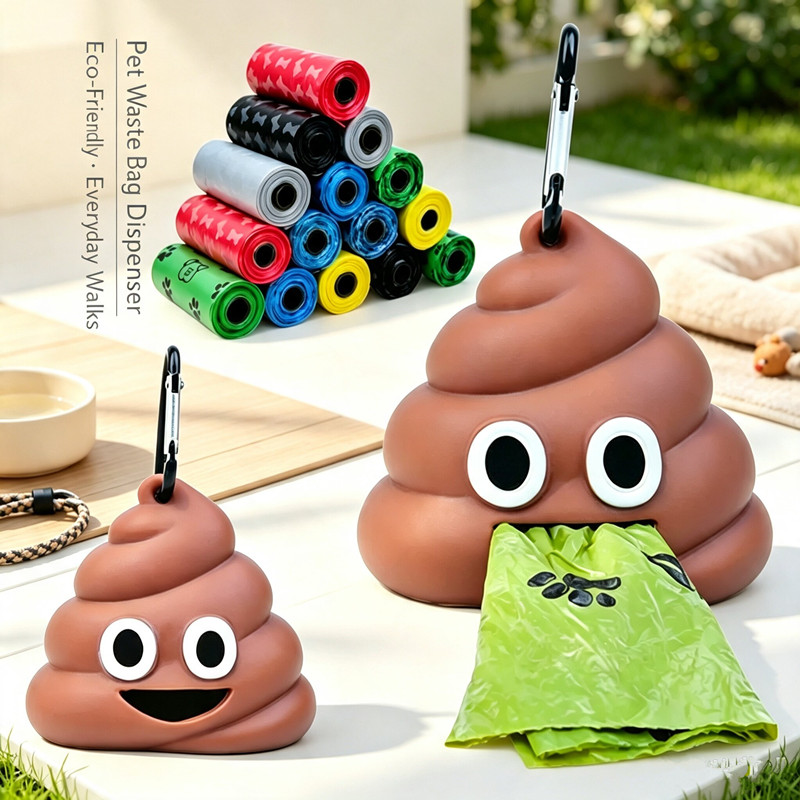 Poop Bag Dispenser - Kotbeutel-Spender im Cartoon-Kot-Design, Weicher Silikon-Abfallsackhalter mit