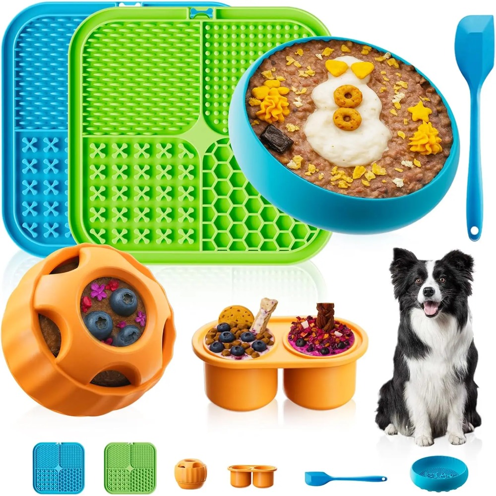 Dog Treat Puzzle Toy - Hunde-Beschäftigungsspielzeug 6er-Pack Leckmatte Puzzle-Ball Schüssel für