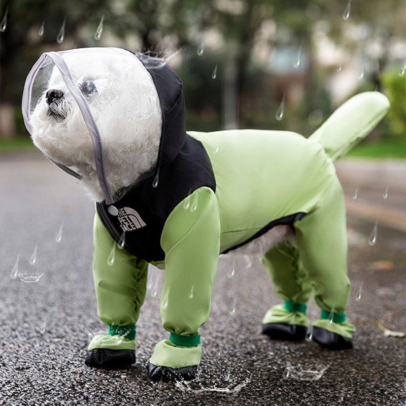 Dog Raincoat - Haustier-Regenmantel mit Kapuze, kontrastierender Hunde-Regenponcho mit