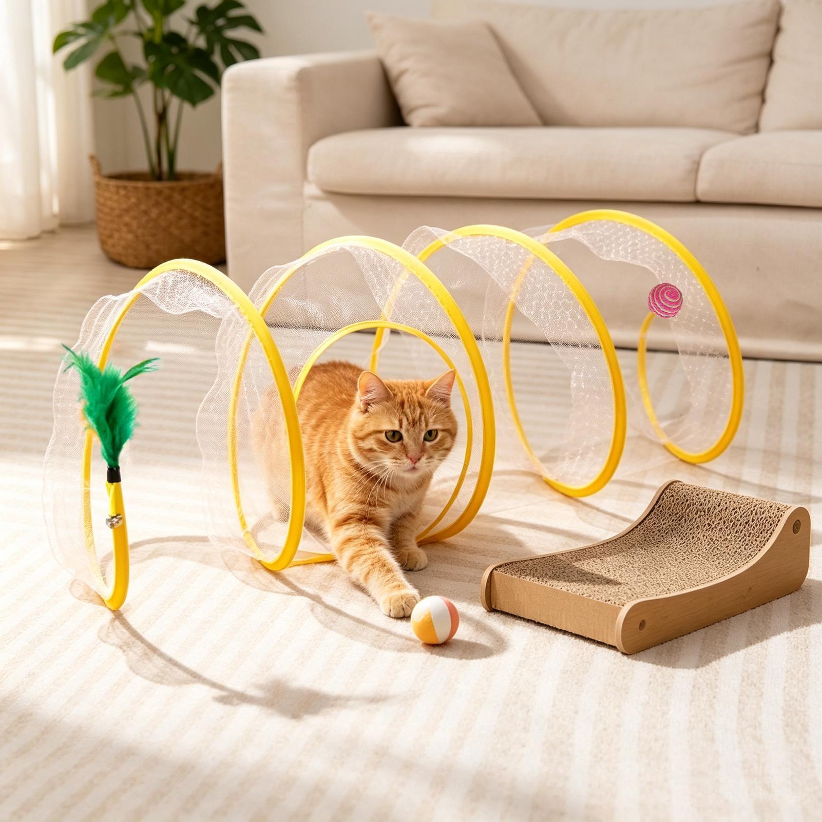 Interactive Cat Toy - Spiralförmiger Katzentunnel, faltbar, interaktiv, tragbar, Spielspirale