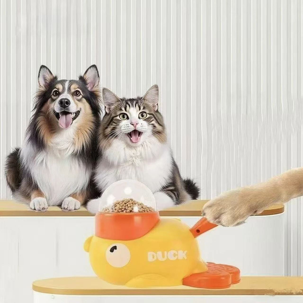 Interactive Cat Toy - Gelber Entenförmiger Interaktiver Katzensnackspender, Langlebiges Plastik-Hundespielzeug,